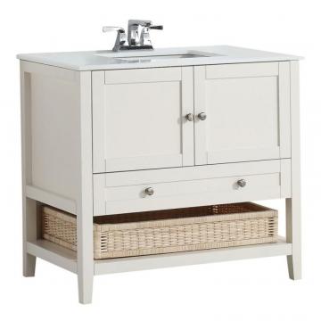 Simpli Home Cape Cod 36-inch W Vanity in Soft White with Quartz Marble Top in White