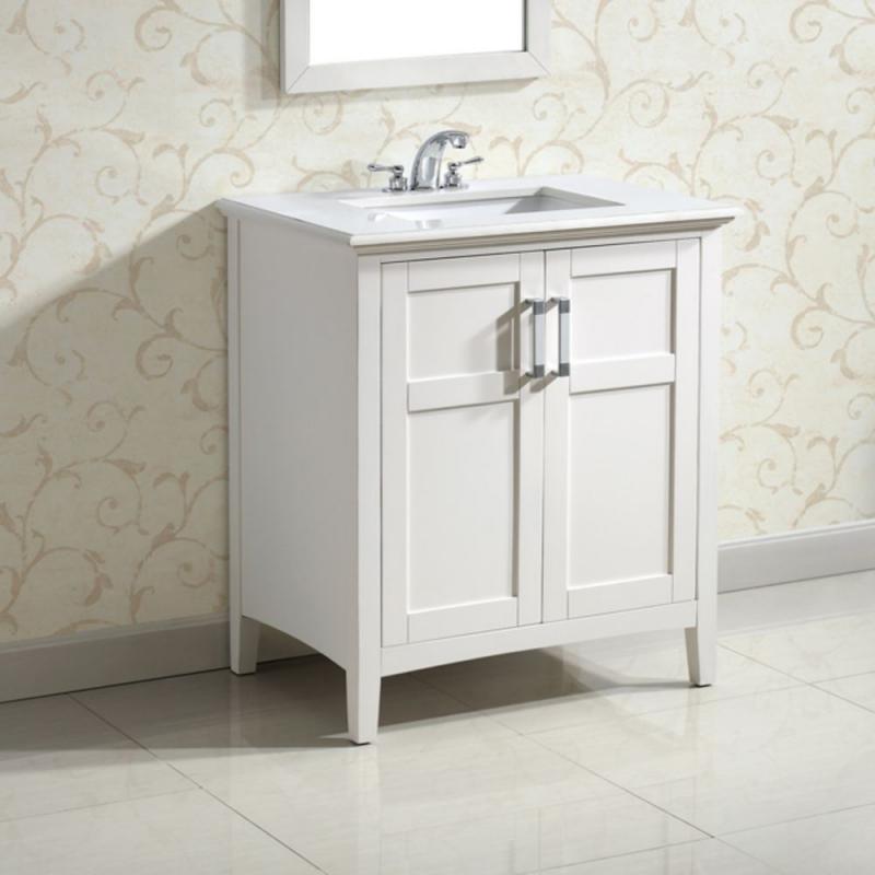 Simpli Home Winston 30-inch W Vanity in White Finish with Quartz Marble Top in White
