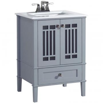 Simpli Home Redford 25-inch W Vanity in Grey with Quartz Marble Top in White