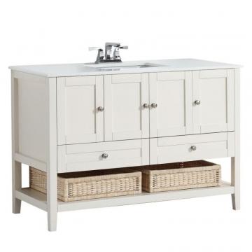 Simpli Home Cape Cod 48-inch W Vanity in Soft White with Quartz Marble Top in White