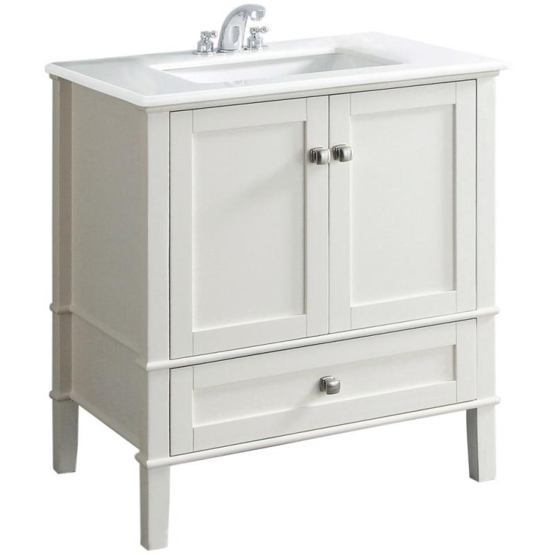 Simpli Home Chelsea 30-inch W Vanity in White Finish with Quartz Marble Top