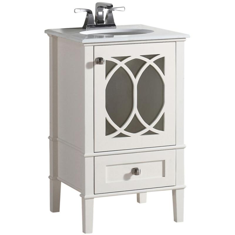 Simpli Home Paige 21-inch W Vanity in Soft White with Quartz Marble Top in White