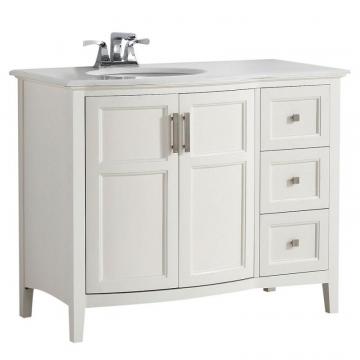 Simpli Home Winston 42-inch W Rounded Front Vanity in Soft White with Quartz Marble Top