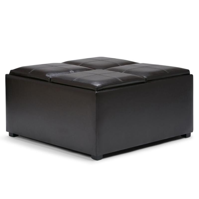 Simpli Home Avalon Coffee Table Storage Ottoman With 4 Serving Trays