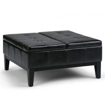Simpli Home Dover Square Coffee Table Ottoman with Split Lift Up Lid