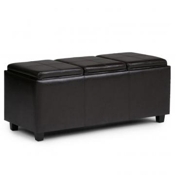 Simpli Home Avalon Collection Large Rectangular Storage Ottoman With 3 Serving Trays