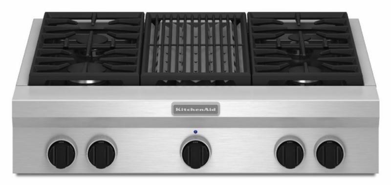 KitchenAid 36" Commercial-Style Gas Rangetop with Even-Heat Grill in Stainless Steel