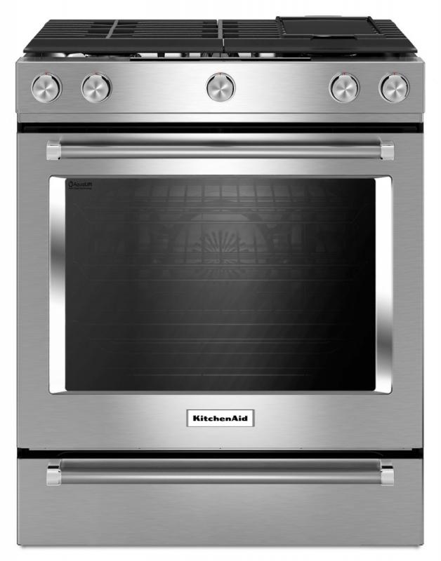 KitchenAid 6.5 cu. ft. 5 Burner Slide-In Gas Convection Range with Baking Drawer in Stainless Steel