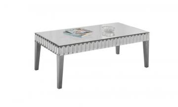 Monarch Coffee Table - 48" X 24"  / Brushed Silver / Mirror