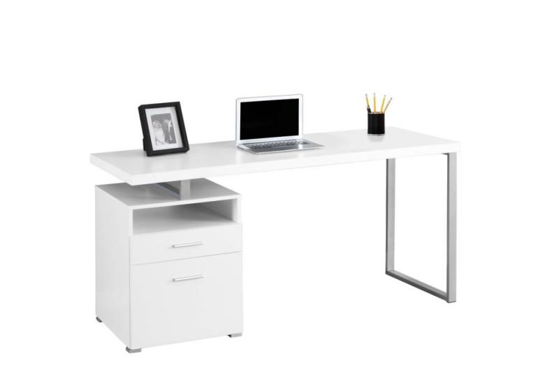 Monarch Computer Desk - 60" L / White / Silver Metal