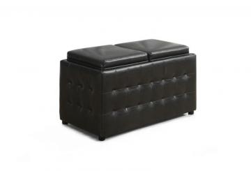 Monarch Ottoman - 32" L / Storage Trays / Dark Brown Leather-Look