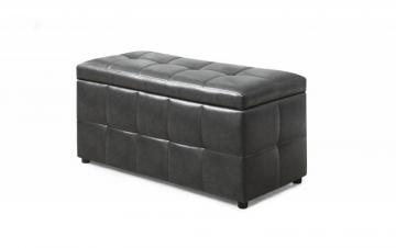 Monarch Ottoman - 38" L / Storage / Charcoal Grey Leather-Look