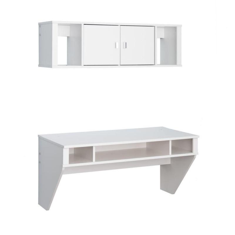 Prepac Designer Floating Desk & Hutch Set In White