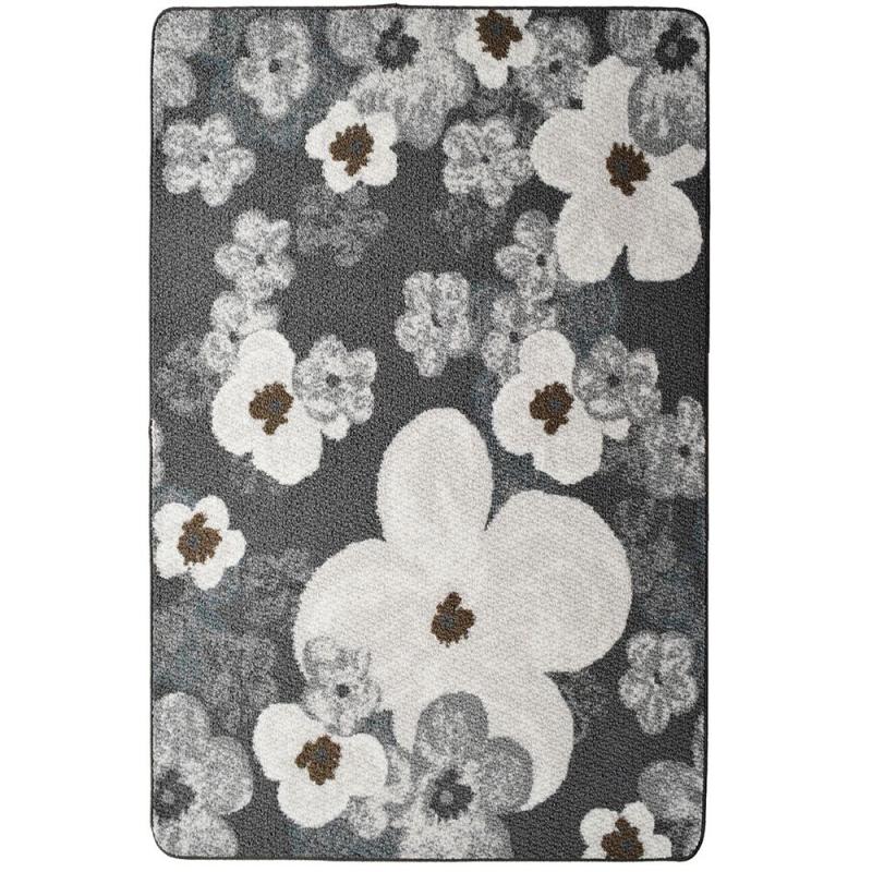 Lanart Grey Flowers Mat - 3' 4" x 5'