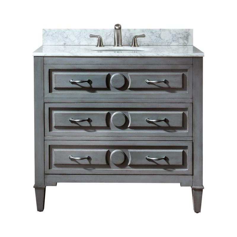 Avanity Kelly 36" W Vanity in Grey Blue Finish with Marble Top in Carrara White