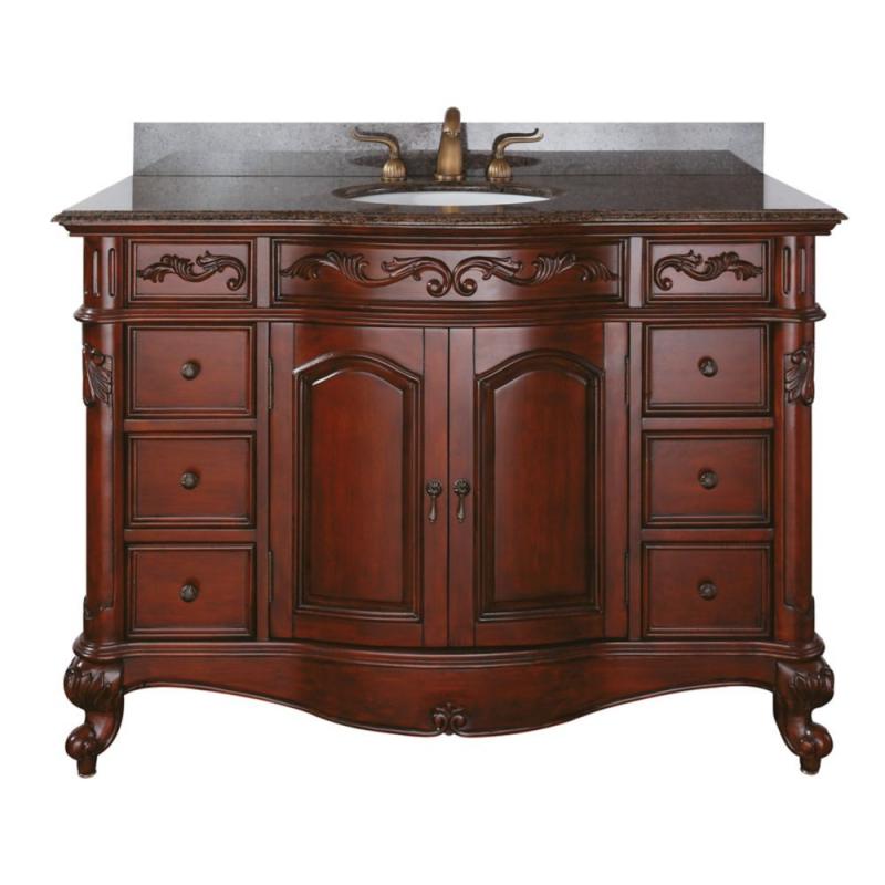 Avanity Provence 48" W Vanity with Granite Top in Imperial Brown and Antique Cherry Sink