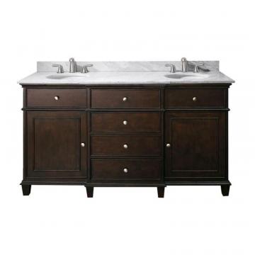 Avanity Windsor 60" W Double Sink Vanity in Walnut Finish with Marble Top in Carrara White