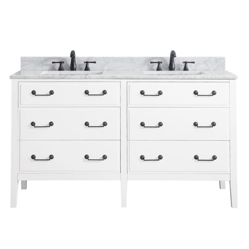 Avanity Delano 61" Double Sink Vanity Combo In White Finish With Carrera White Top