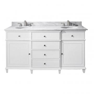 Avanity Windsor 60" W Double Sink Vanity in White Finish with Marble Top in Carrara White