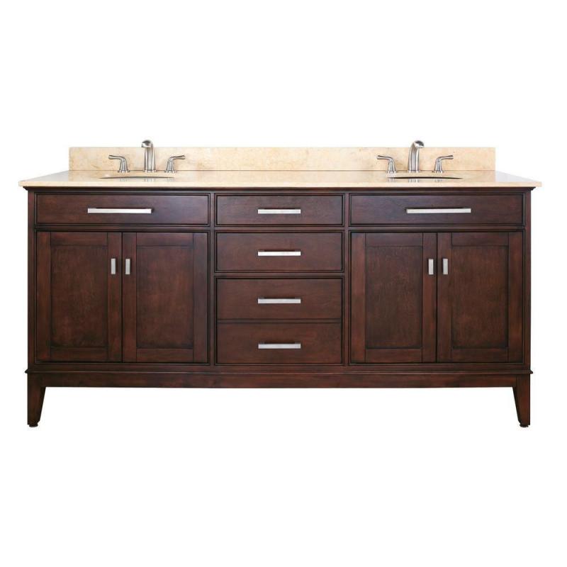 Avanity Madison 72" W Vanity with Marble Top in Beige and Light Espresso Double Sinks