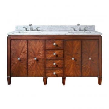 Avanity Brentwood 61" W Vanity in Walnut Finish with Marble Top in Carrara White