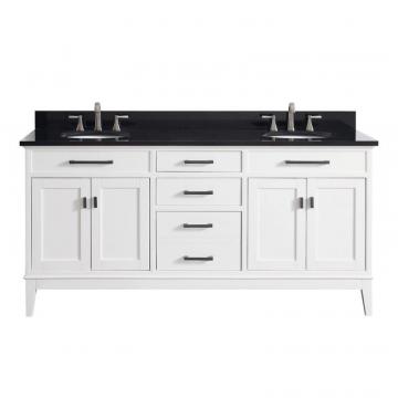 Avanity Madison 73" Double Sink Vanity Combo In White Finish With Black Granite Top