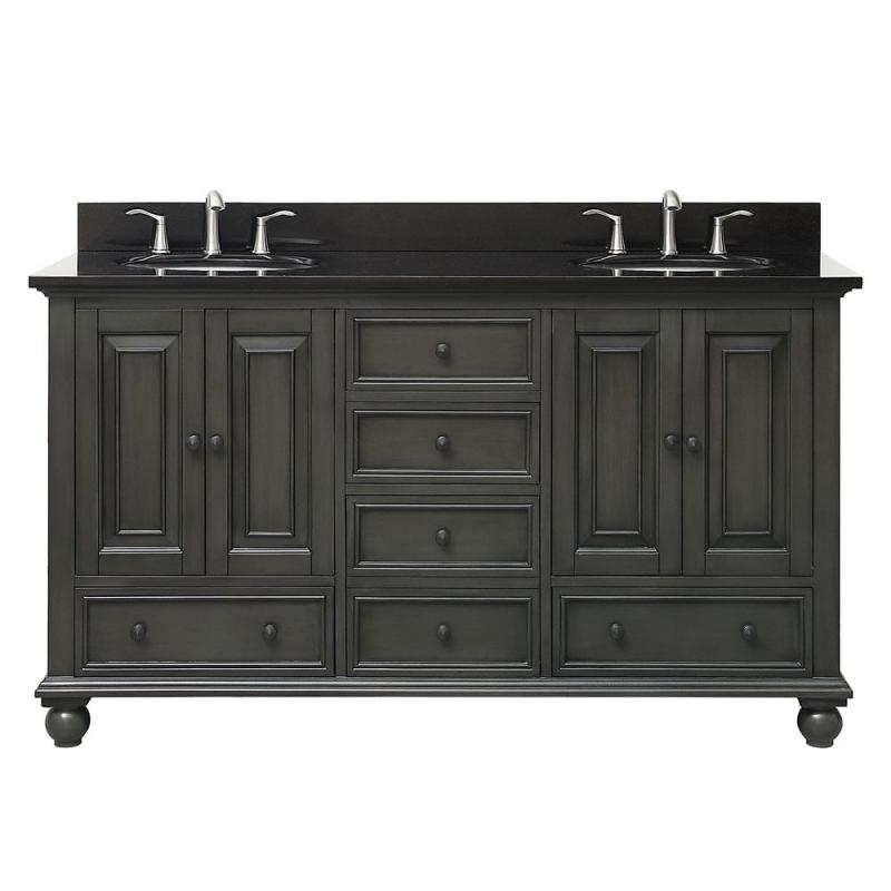 Avanity Thompson 61" Double Sink Vanity Combo In Charcoal Glaze Finish With Black Granite Top