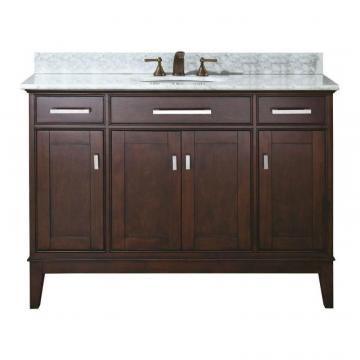 Avanity Madison 48" W Vanity in Light Espresso Finish with Marble Top in Carrara White
