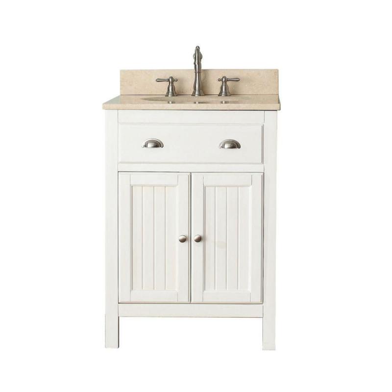 Avanity Hamilton 24" W Vanity in French White Finish with Marble Top in Gala Beige