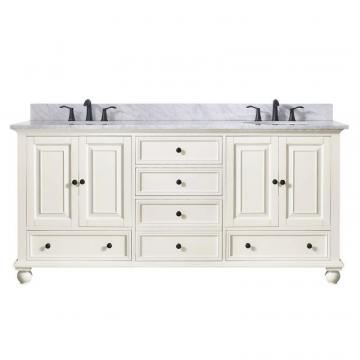 Avanity Thompson 73" Double Sink Vanity Combo In French White Finish With Carrera White Top