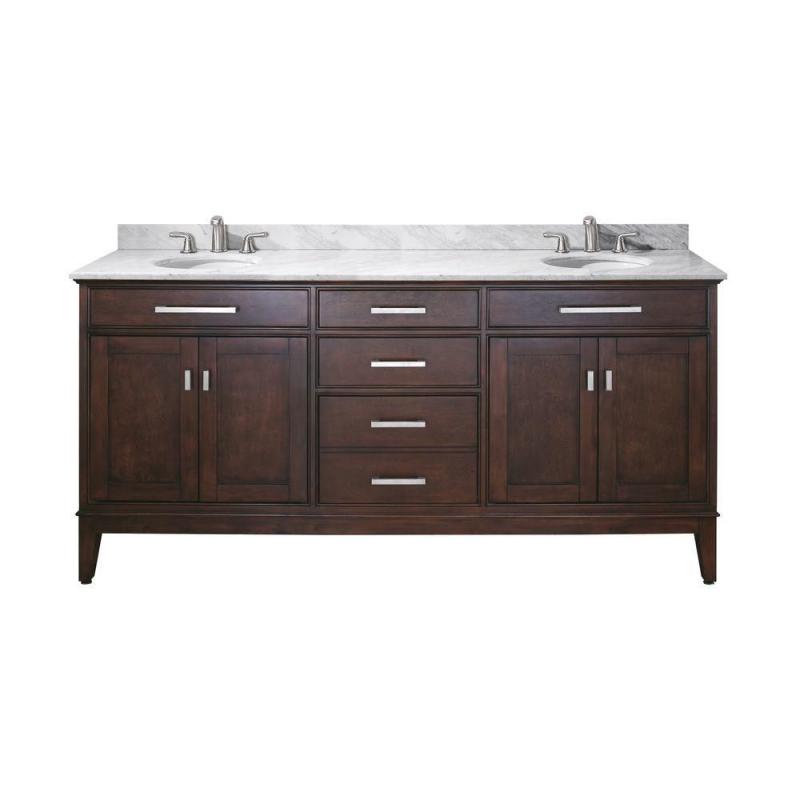 Avanity Madison 72" W Vanity with Marble Top in Carrara White and Light Espresso Double Sinks