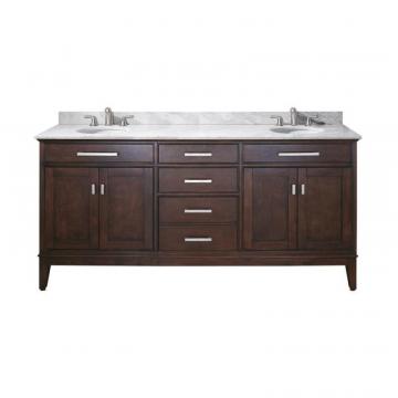 Avanity Madison 72" W Vanity with Marble Top in Carrara White and Light Espresso Double Sinks