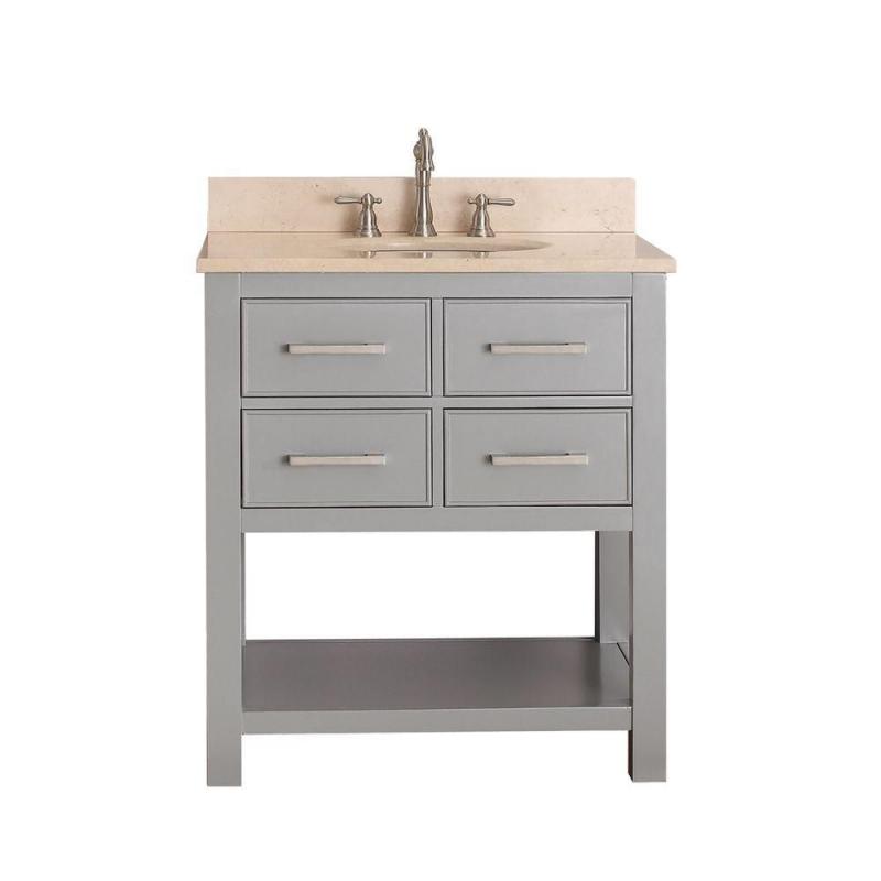 Avanity Brooks 30" W Vanity in Chilled Grey Finish with Marble Top in Gala Beige