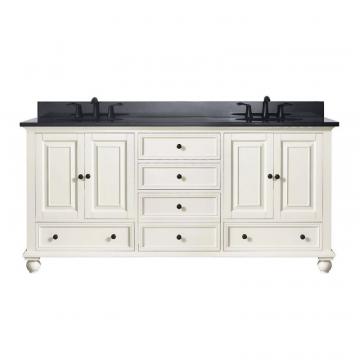 Avanity Thompson 73" Double Sink Vanity Combo In French White Finish With Black Granite Top