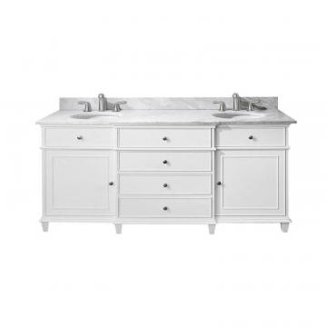 Avanity Windsor 72" W Double Sink Vanity in White Finish with Marble Top in Carrara White