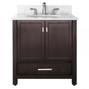 Avanity Modero 36" W Vanity with Marble Top in Carrara White and Espresso Sink