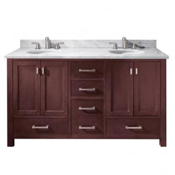 Avanity Modero 60" W Double Vanity with Marble Top in Carrara White and Espresso Double Sinks