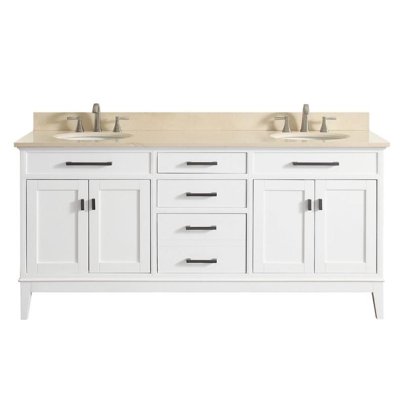 Avanity Madison 73" Double Sink Vanity Combo In White Finish With Galala Beige Top