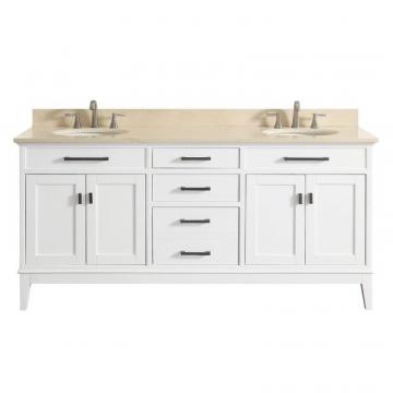 Avanity Madison 73" Double Sink Vanity Combo In White Finish With Galala Beige Top