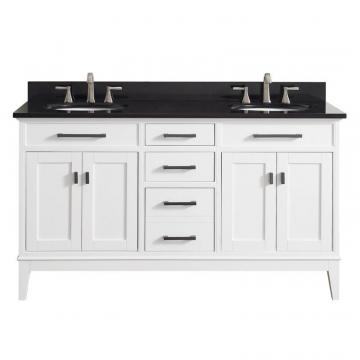 Avanity Madison 61" Double Sink Vanity Combo In White Finish With Black Granite Top