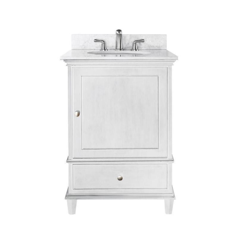 Avanity Windsor 24" W Vanity in White Finish with Marble Top in Carrara White