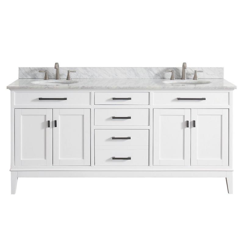 Avanity Madison 73" Double Sink Vanity Combo In White Finish With Carrera White Top
