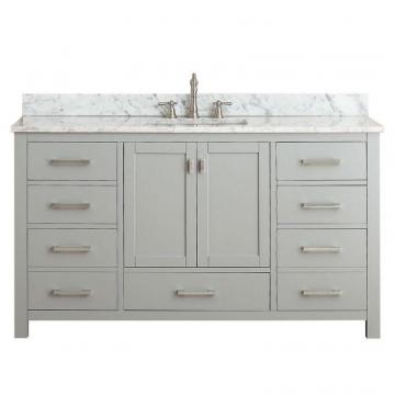 Avanity Modero 60" W Vanity in Chilled Grey Finish with Marble Top in Carrara White