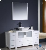 Fresca Torino 60" W Vanity in White Finish with 2 Side Cabinets and Vessel Sink