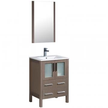 Fresca Torino 24" W Vanity in Grey Oak Finish with Integrated Sink and Mirror