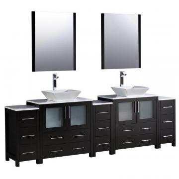 Fresca Torino 96" W Double Vanity in Espresso with 3 Side Cabinets and Vessel Sinks
