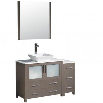 Fresca Torino 48" W Vanity in Grey Oak with Side Cabinet and Vessel Sink