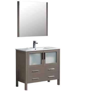 Fresca Torino 36" W Vanity in Grey Oak with Integrated Sink and Mirror