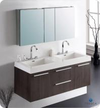 Fresca Opulento 54 1/4" W Double Sink Vanity in Grey Oak Finish with Medicine Cabinet