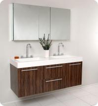 Fresca Opulento 54 1/4" W Double Sink Vanity in Walnut Finish with Medicine Cabinet